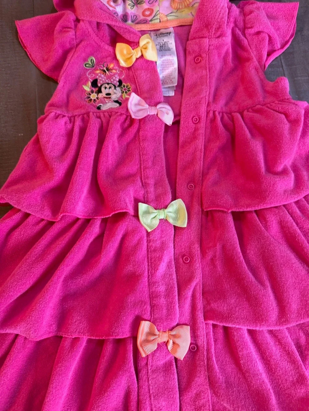 Disney Minnie Mouse Pink Hooded Tiered Swim Towel with Bows